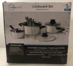 Mainstays 5 Piece Cookware Set Stainless Steel 2 Saucepans, 1 Dutch Oven, 2 Lids
