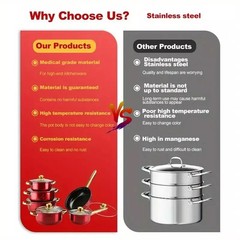 12 Piece Cookware Set Nonstick Pots and Pans Home Kitchen Cooking Non Stick, Red