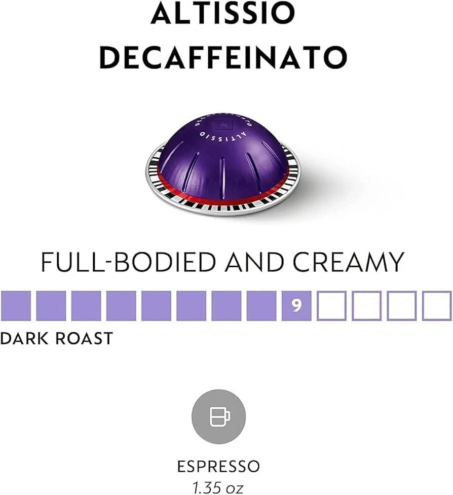 Nespresso Capsules Vertuo Altissio Decaffeinato Dark Roast Espresso 100ct LOOSE