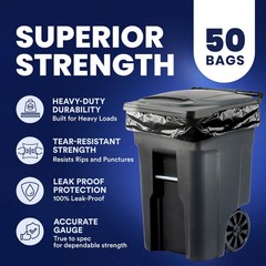 Plasticplace 65 Gallon Black Heavy Duty Trash Bags, 50 Count