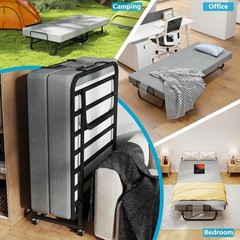 Adults Folding Guest Bed Heavy Duty Portable Bed Sleeping Cot with 6cm Mattress