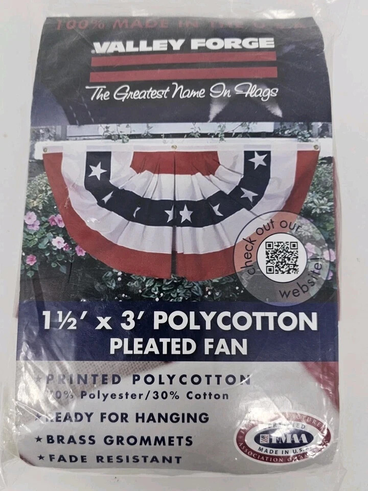 Valley forge Flag Pleated 18” X 36” Polycotton 100% USA Made