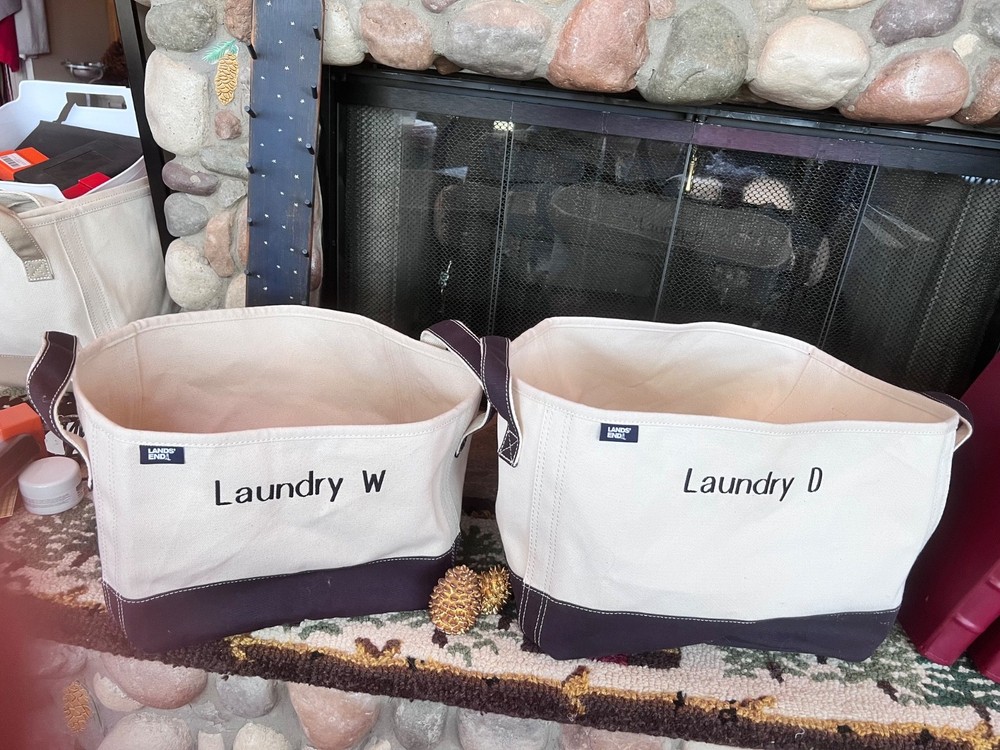 LANDS’ END CANVAS STORAGE TOTE SZ MED 15″Lx12″Wx11.5″H & SZ SM 12.75Lx9.5Wx10H