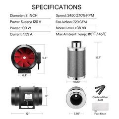 VIVOSUN Ventilation Kit 8″ Inline Duct Fan & Carbon Filter w/ Speed Controller