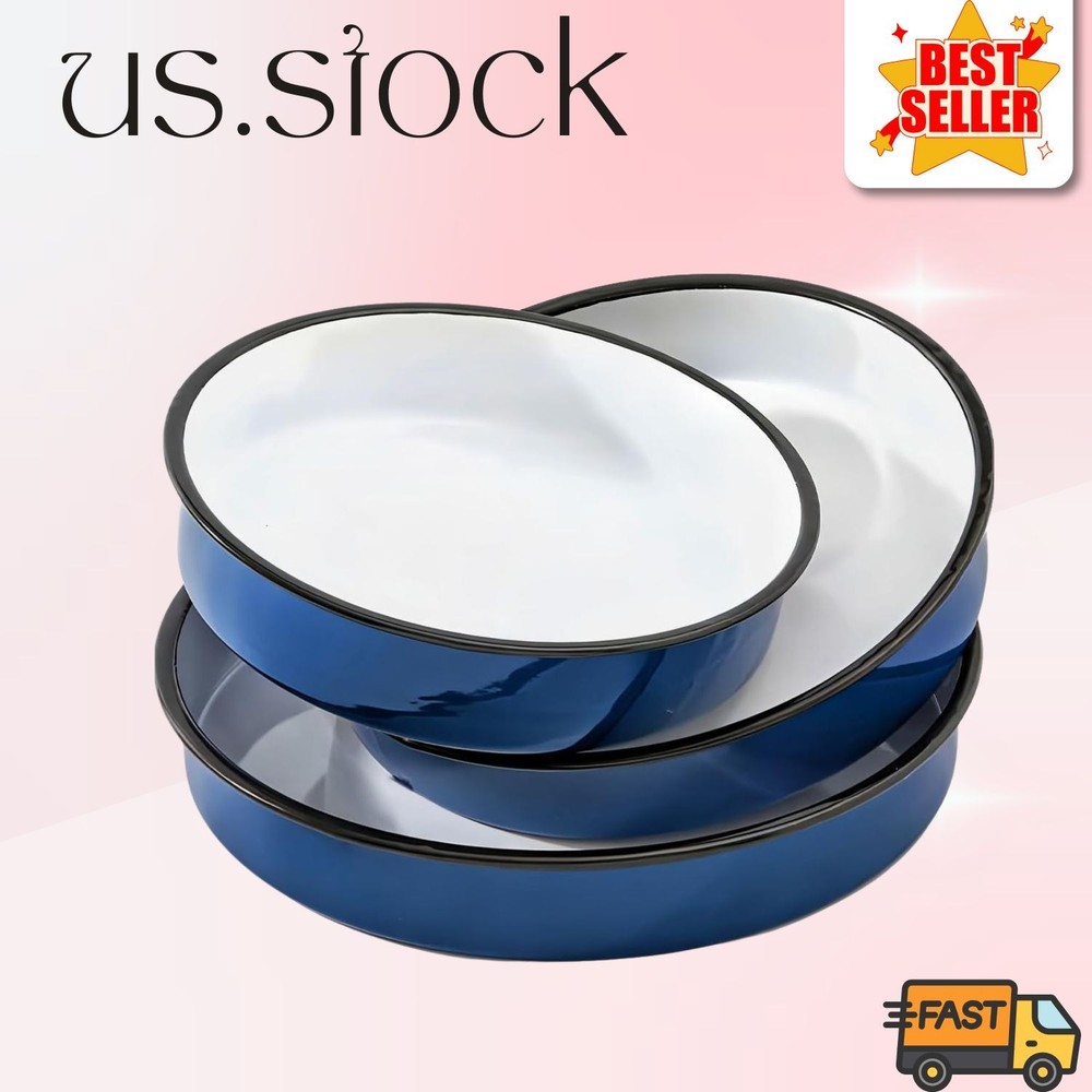 Round Enamel Baking Pan Set of 3 – High Heat Resistant Roaster for Turkey