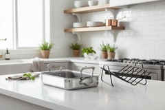 Mauviel Stainless Steel Roasting Pan With Rack, 15.7 x 11.8-In