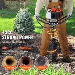 Post Hole Digger 43cc Gas Powered Earth Digger with 8″ Auger Drill Bit