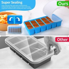 1/2 Cup Silicone Freezer Tray With Lid – Molds 2 Pack For meal prep & freezing