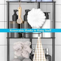 4 Tier Floor Standing Corner Shower Caddy Organizer Shelf with Hooks, Bathroom