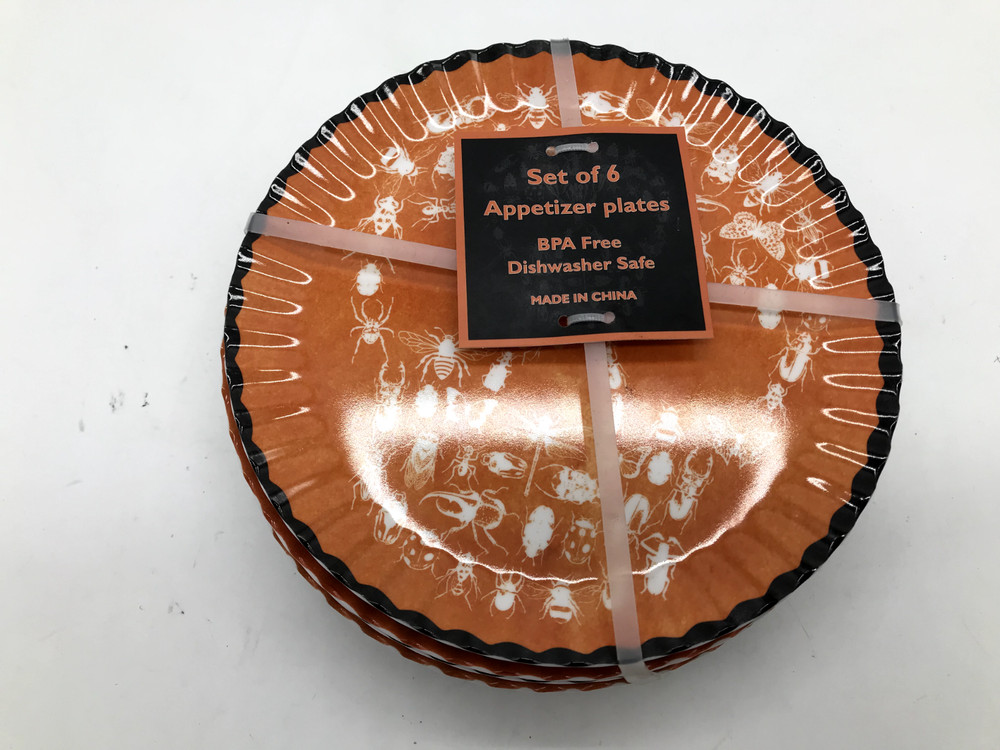 Melamine 6.5in Halloween Orange & Black Bug Plate Set of 6 BB02B29022