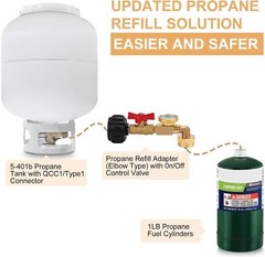 1lb to 20lb tank Propane Refill Elbow Adapter with Gauge + ON-Off Control Valve