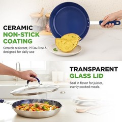 NutriChef 10 Inch Non-Stick Frying Pan with Lid Ceramic Cooking Skillet