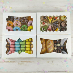 24 PCS 4 Style 12X8X2.5 Inches White Bakery Boxes with Window Cookie Boxes Treat