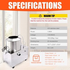 1500W 430 Stainless Steel Electric Potato Peeler Machine Kitchen Potato Washe