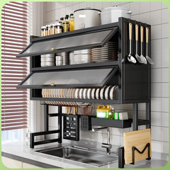 Kitchen Over The Sink Dish Drying Rack Utensil Storage Cabinet 33.46in 2 Tier