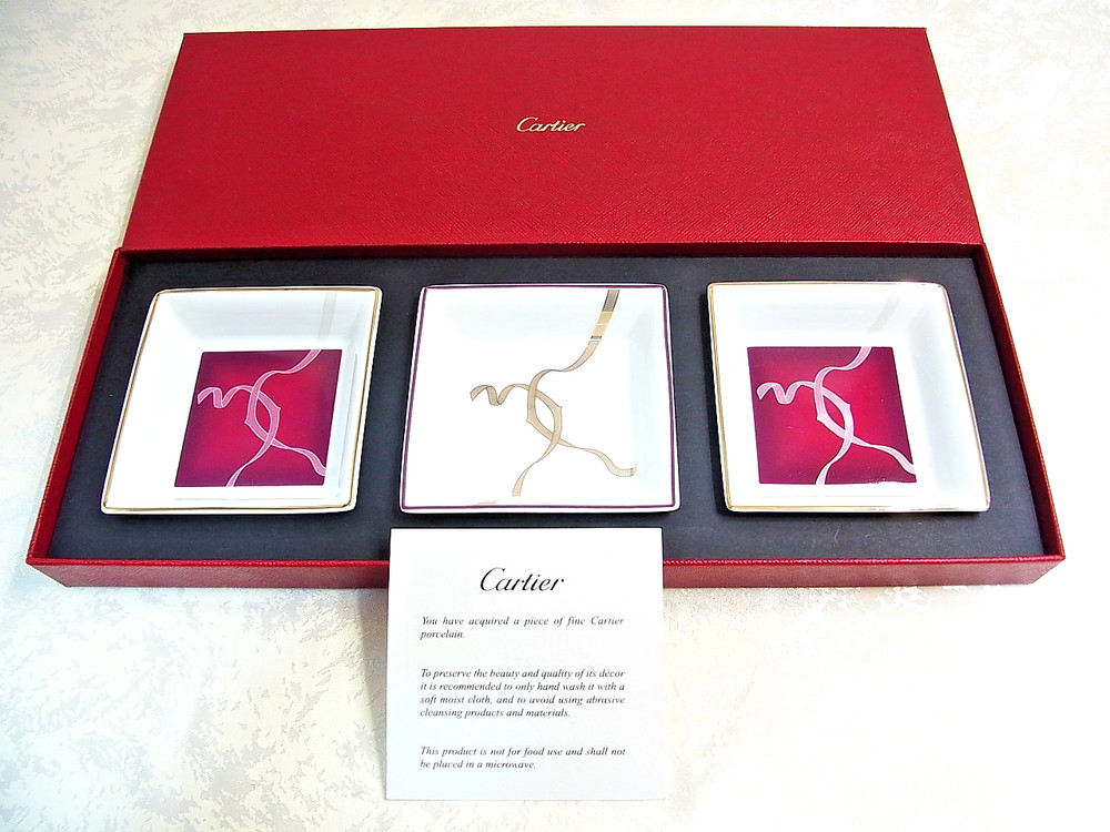 Cartier Change Tray Ashtray Trinket Porcelain 8 x 8 cm Set of 3 with Box New