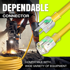 50Ft Outdoor/Indoor Extension Cord 10/3 Gauge Ultra Heavy Duty 3 Prong SJTW, Wat