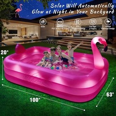 Inflatable Pool with Lights, Solar Flamingo Swimming Pool for Kids,Adults