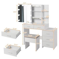 5 Drawers Vanity Desk Set with Large LED Lighted Mirror for Bedroom Makeup Dress