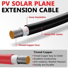 10 AWG Solar Panel Extension Cable PV Wire Solar Connector Pair Black & Red 6mm²