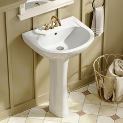 HOROW 22×19 Pedestal Sink U-Shape Ceramic Pedestal Bathroom Sink with Overflow