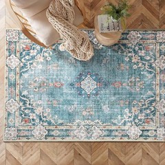 Boho Rug 3’x5′ Machine Washable Teal Small Area Rugs for Entryway Bedroom