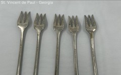 Vintage Nickel Silver Cocktail Seafood Cheese 6 in Forks Set of 5 Ornate Design