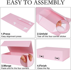 Pink Gift Box with Magnetic Lids 13.8X8.3X4.4 In, Large Present Box for Bridesma
