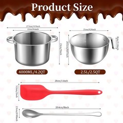 304 Stainless Steel Double Boiler with Spatula and Spoon, 4.2QT Dual-Handle P…