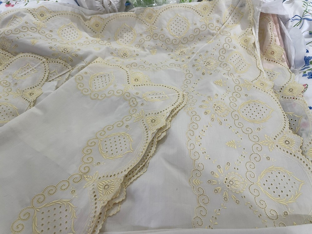 Pratesi Italy 3pc Sheet Set Lace Poly/Cotton Off White Yellow
