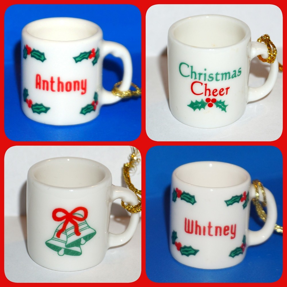Christmas Ornament Ganz Mini Mug Cup White Red Green Personalized Pick Name JB