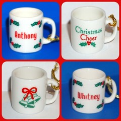 Christmas Ornament Ganz Mini Mug Cup White Red Green Personalized Pick Name JB