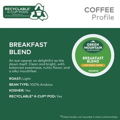 Green Mountain Coffee Breakfast Blend, Keurig K-Cup Pod, Light Roast, 24 Count