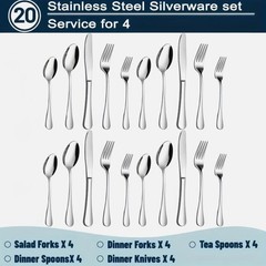 60/20pcs Stainless Steel Silverware Set – Heavy Duty Commercial New