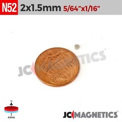 2mm x 1.5mm 5/64″x1/16″ N52 Strong Rare Earth Neodymium Small Magnet Disc 2x1mm
