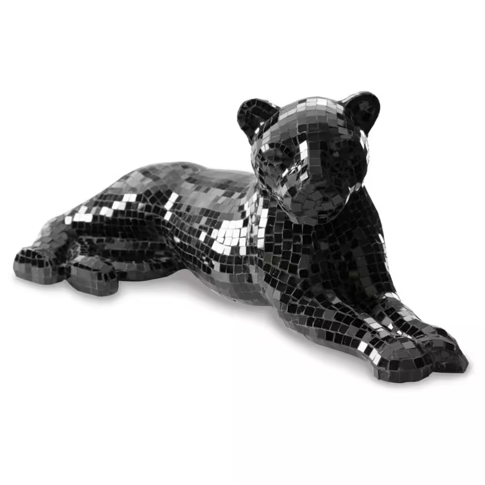 Drice Mosaic Black 24.25 In. X 10.25 In. Panther Glass Sculpture