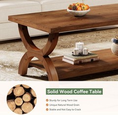 47.2-Inch Rectangle Solid Wood Coffee Table with Storage Shelf for Living Room