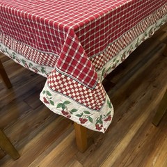 Red And White Check Cotton Tablecloth With Wide White & Cherry Border 52”x78”