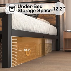 Full/Queen/King Metal Bed Frame with Storage Headboard and Charging Station