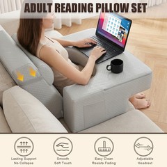 Reading Pillow Set for Adults – Ergonomic Back/Neck Support with Arms & Pockets