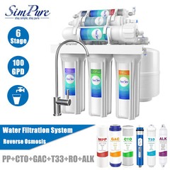 Simpure 6 Stage 100GPD Reverse Osmosis RO System Alkaline Drinking Water Filter