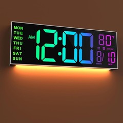 16” Large Digital Wall Clock with Remote Control Big LED Dual Alarm 8 RGB New