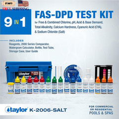 K-2006-SALT FAS-DPD, 9-In-1 Pool & Spa Test Kit, Free & Combined Chlorine, Ph, A