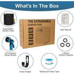 Lightweight Expandable 50ft Garden Hose with 10 Function Nozzle, Brass Fittings