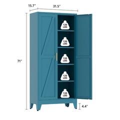 71″ Tall Pantry Cabinet, Blue Metal Pantry Storage Cabinet