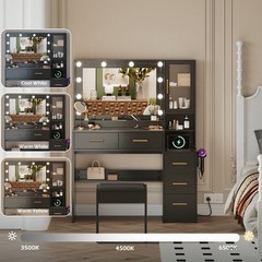 Large Vanity Desk with LED Lighted Mirror & Power Outlet, Makeup Vanity Table