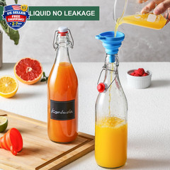 8 Pack [1 Liter / 33 Fl. Oz.] Swing Top Glass Bottles W/ Airtight Stopper Lids –