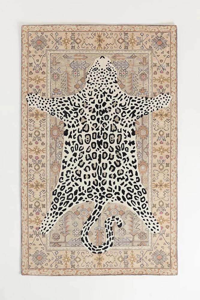 Octavia Leopard Neutral Hand-Tufted 100% Wool Area Rug Carpet