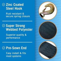 Boat Trailer Winch Strap with Hook Replacement 2″ x 20′