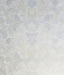 Beige tan silver metallic faux fabric textured floral victorian damask Wallpaper